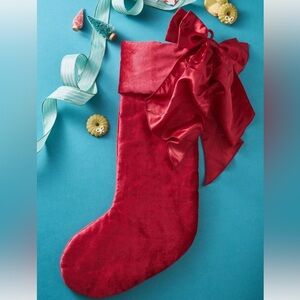 Anthropologie RED Velvet Satin Stocking